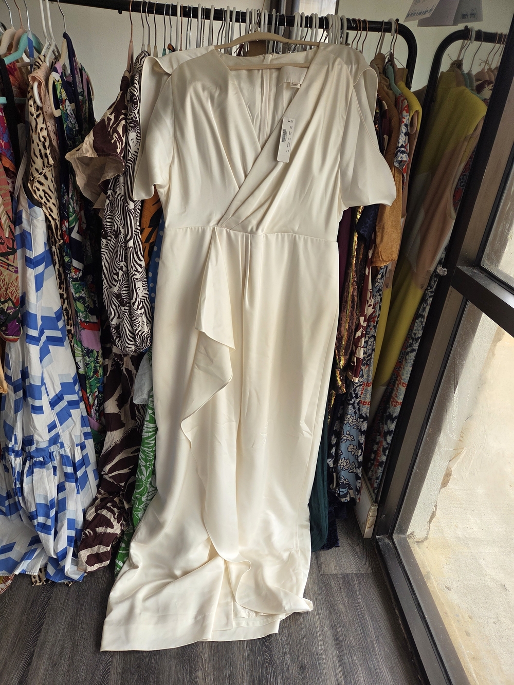 J. Crew Ivory Wrap Maxi Dress with Ruffle Cascade